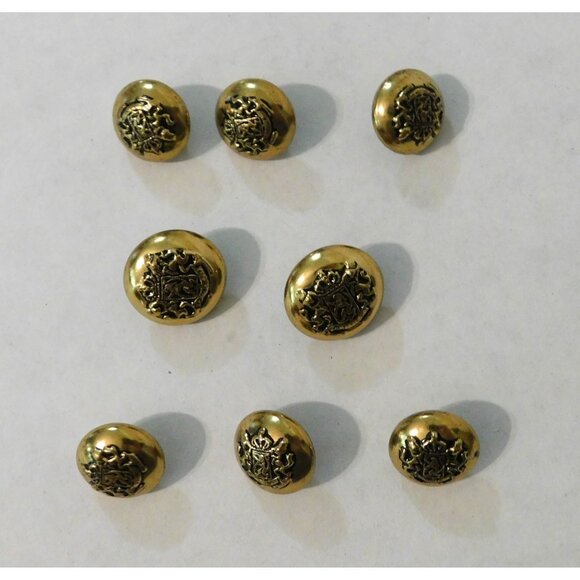 Vintage Gold Tone Embossed Coat Of Arms Buttons Set Of 8 - Picture 5 of 7